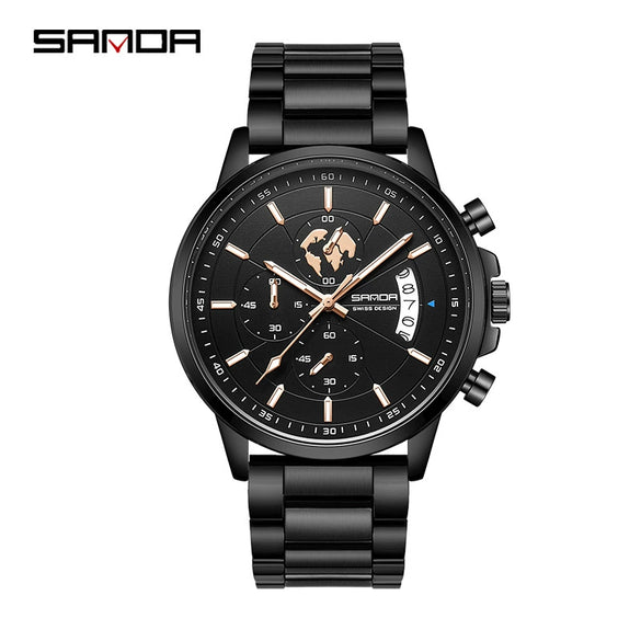 Wholesale Men's Quartz Watch Zinc Alloy Case Steel Belt Round Dial Waterproof Leisure Style