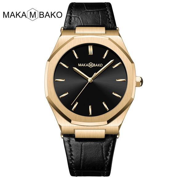 Wholesale Men's Quartz Watches With Octagonal And Round Dials Mineral Strengthened Glass Mirror Stainless Steel Clasp Metal Case Genuine Leather Strap Waterproof And Printed Logo