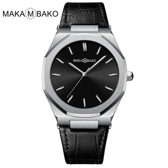 Wholesale Men's Quartz Watches With Octagonal And Round Dials Mineral Strengthened Glass Mirror Stainless Steel Clasp Metal Case Genuine Leather Strap Waterproof And Printed Logo