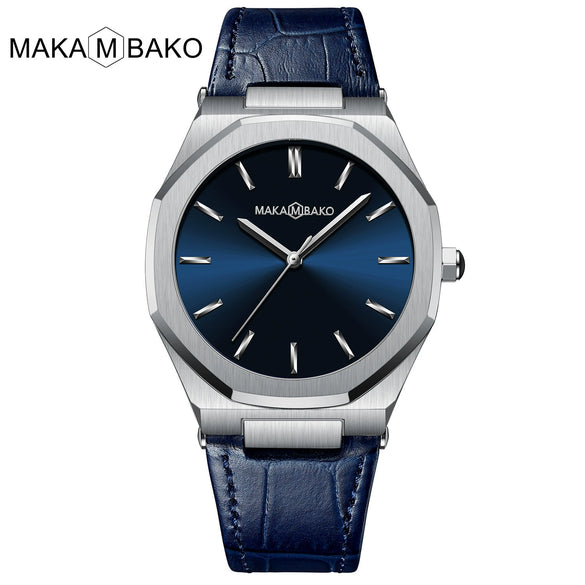 Wholesale Men's Quartz Watches With Octagonal And Round Dials Mineral Strengthened Glass Mirror Stainless Steel Clasp Metal Case Genuine Leather Strap Waterproof And Printed Logo