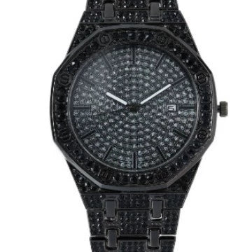 Wholesale Men's Quartz Watches With Octagonal Full Diamond Calendar Star Steel Band And Diamond Inlay Made Of Alloy
