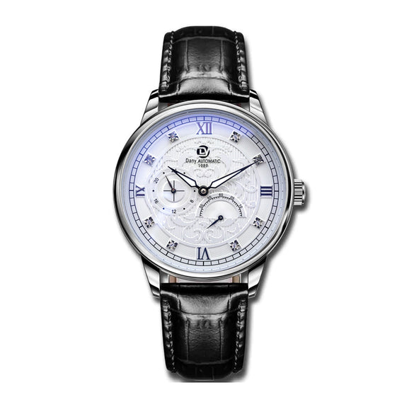 Wholesale Men's Relief Dot Diamond Fully Automatic Mechanical Watch With Round Dial Mineral Reinforced Glass Mirror Stainless Steel Buckle And Genuine Leather Strap
