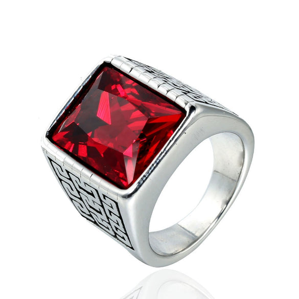 Wholesale Men's Retro Gem Ring In Titanium And Stainless Steel With Great Wall And Geometric Pattern And Oil Treatment