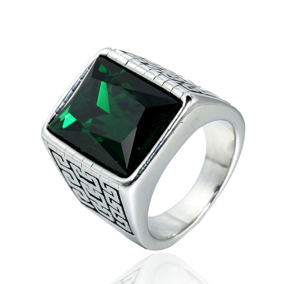 Wholesale Men's Retro Gem Ring In Titanium And Stainless Steel With Great Wall And Geometric Pattern And Oil Treatment