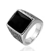 Wholesale Men's Retro Gem Ring In Titanium And Stainless Steel With Great Wall And Geometric Pattern And Oil Treatment