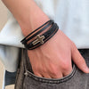 Wholesale Men's Retro Geometric Artificial Leather Handwoven Bracelet With Alloy Cross Accessories