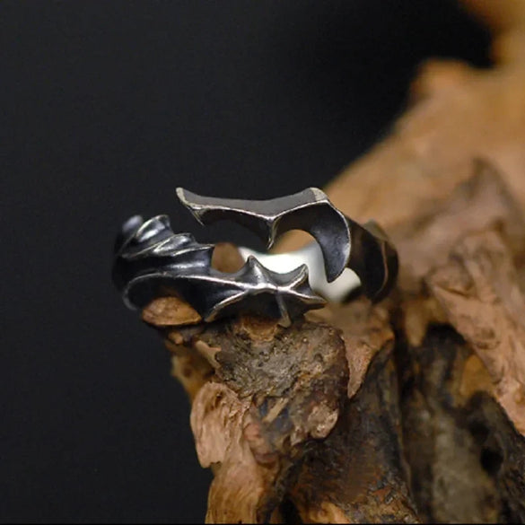 Wholesale Men's Retro Opening Irregular Geometric Stripe Wings Ring In Agate Punk Style