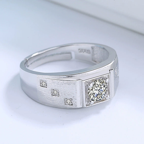 Wholesale Men's S925 Sterling Silver Geometric Ring With Electroplating Adjustable