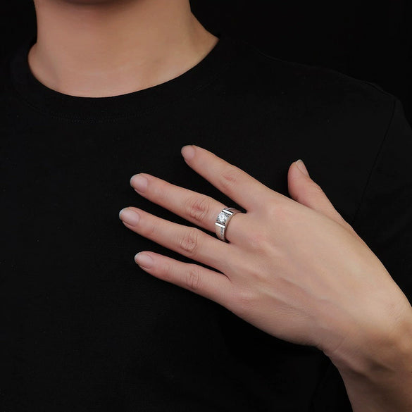 Wholesale Men's 925 Silver Geometric Moissanite Inlay Ring