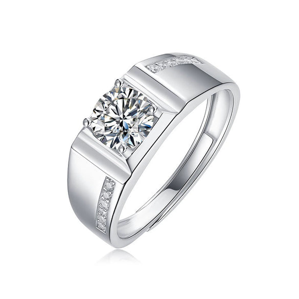Wholesale Men's 925 Silver Geometric Moissanite Inlay Ring