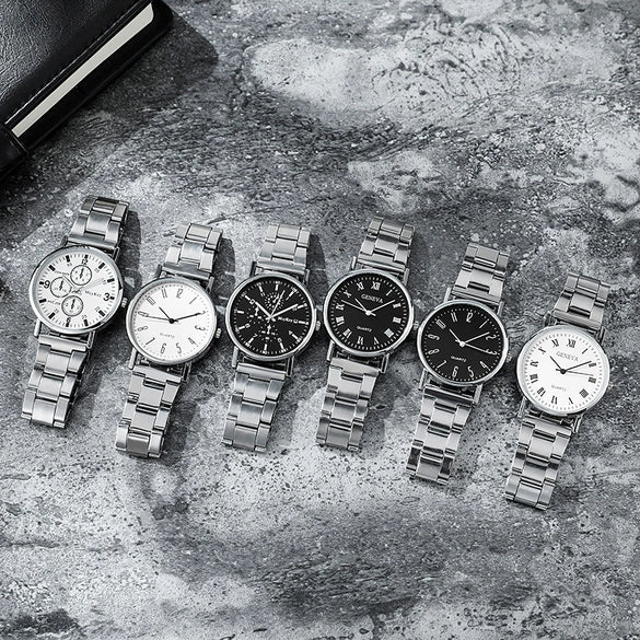 Wholesale Men's Simple Casual Quartz Watch With Stainless Steel Band And Round Dial Made Of Plastic Case And Alloy Buckle