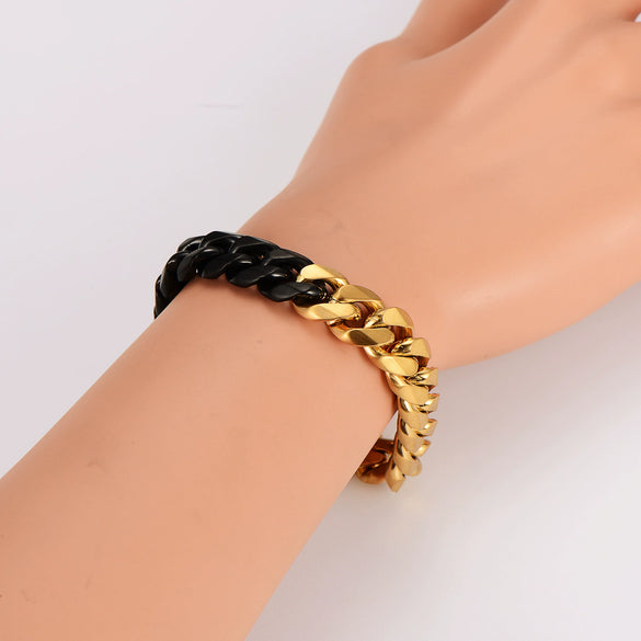 Wholesale Men's Simple Geometric Stainless Steel Electroplated Cuban Chain Bracelet