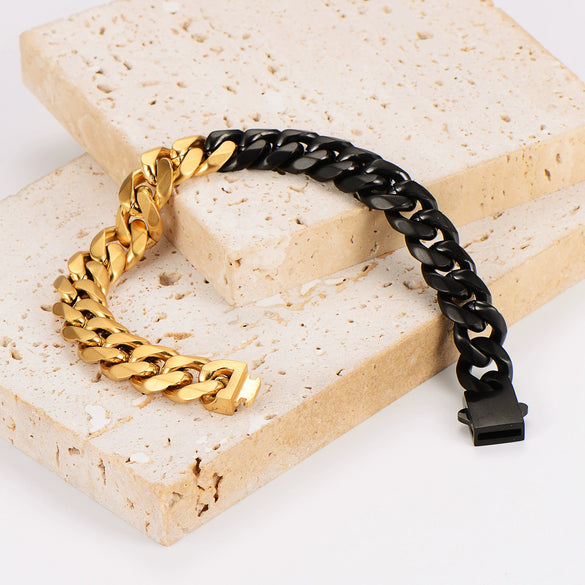 Wholesale Men's Simple Geometric Stainless Steel Electroplated Cuban Chain Bracelet