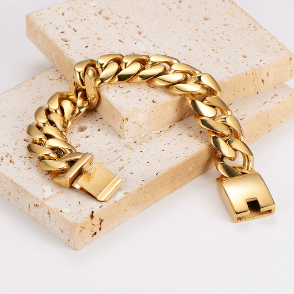 Wholesale Men's Simple Geometric Stainless Steel Electroplated Hip Hop Cuban Bracelet