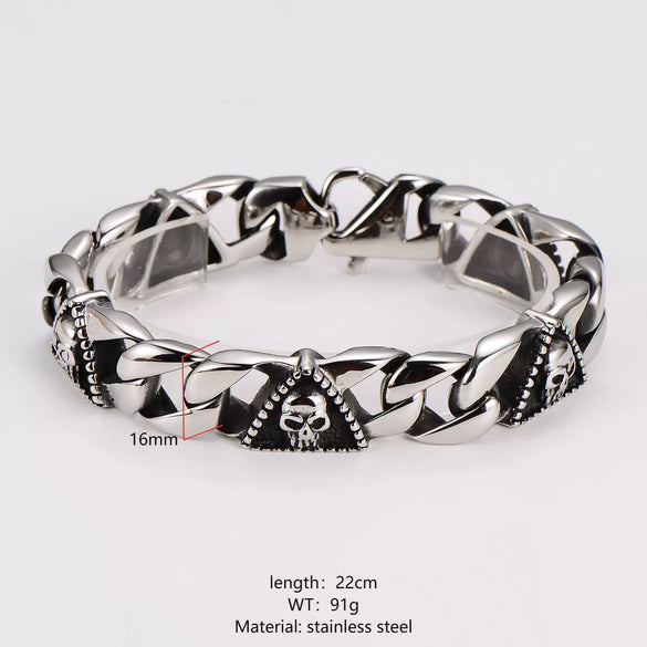 Wholesale Men's Simple Geometric Triangular Skull Punk Bracelet Stainless Steel Electroplated Hiphop Jewelry
