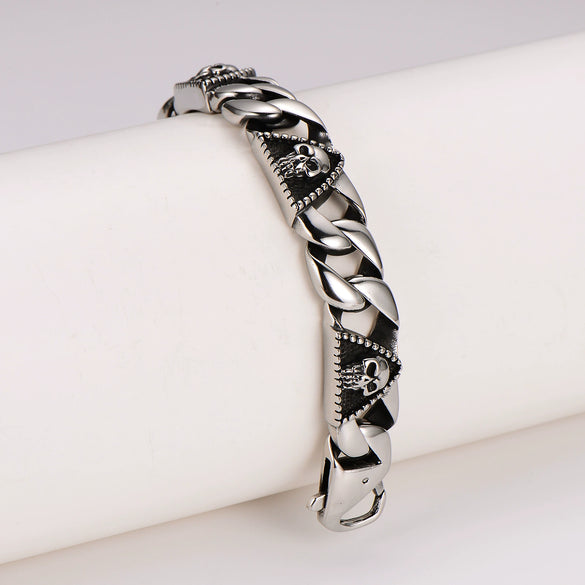 Wholesale Men's Simple Geometric Triangular Skull Punk Bracelet Stainless Steel Electroplated Hiphop Jewelry