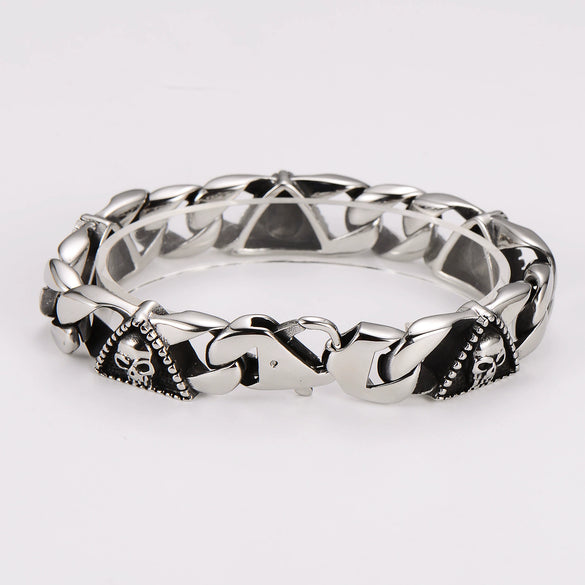 Wholesale Men's Simple Geometric Triangular Skull Punk Bracelet Stainless Steel Electroplated Hiphop Jewelry