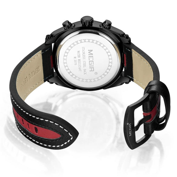 Wholesale Men's Sports Multifunction Chronograph Waterproof Luminous Quartz Watch Alloy Case Leather Strap Round Dial
