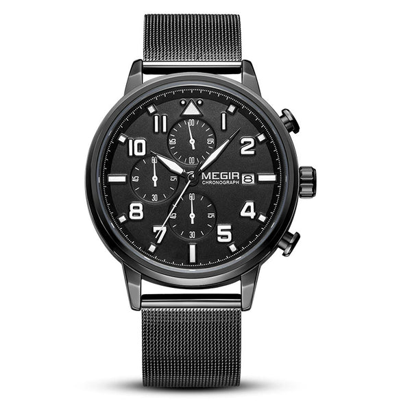 Wholesale Men's Sports Quartz Watch Alloy Case Genuine Leather Strap Round Dial