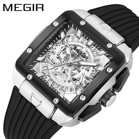 Wholesale Men's Sports Square Alloy Case Silicone Strap Quartz Watch