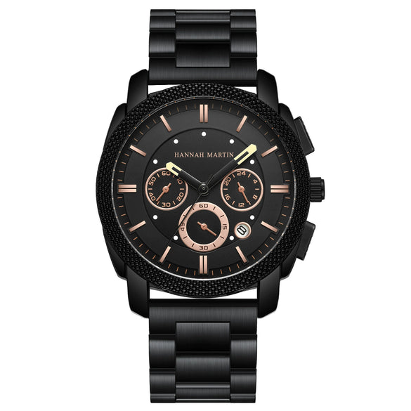 Wholesale Men's Sports Stainless Steel Band Round Dial Quartz Watch With Threeeye Sixpin Multifunction Waterproof Calendar