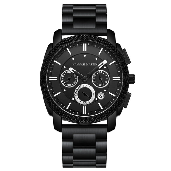 Wholesale Men's Sports Stainless Steel Band Round Dial Quartz Watch With Threeeye Sixpin Multifunction Waterproof Calendar