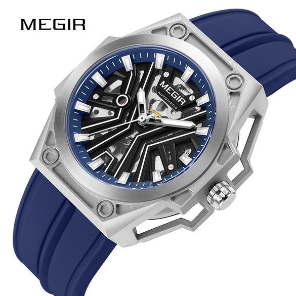 Wholesale Men's Sports Watch Mechanical Movement Stainless Steel Case Silicone Strap Waterproof Hollow Luminous