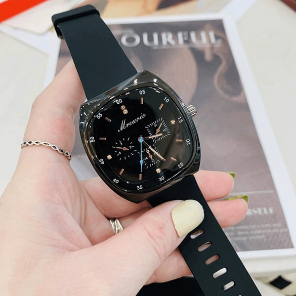 Wholesale Men's Sports Watch Wine Barrel Shape Silicone Strap Plastic Case Stainless Steel Buckle