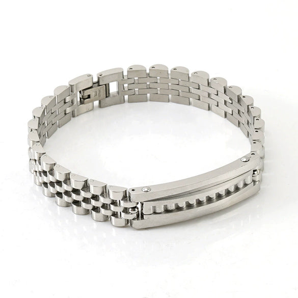 Wholesale Men's Stainless Steel And Titanium Steel Watch Chain Bracelet With Gold Inlaid And Geometric Style