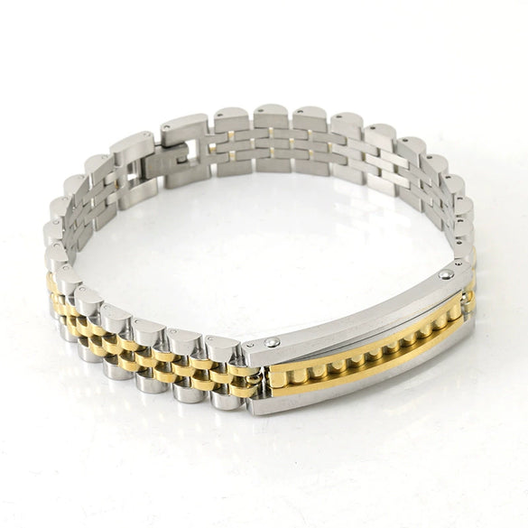 Wholesale Men's Stainless Steel And Titanium Steel Watch Chain Bracelet With Gold Inlaid And Geometric Style