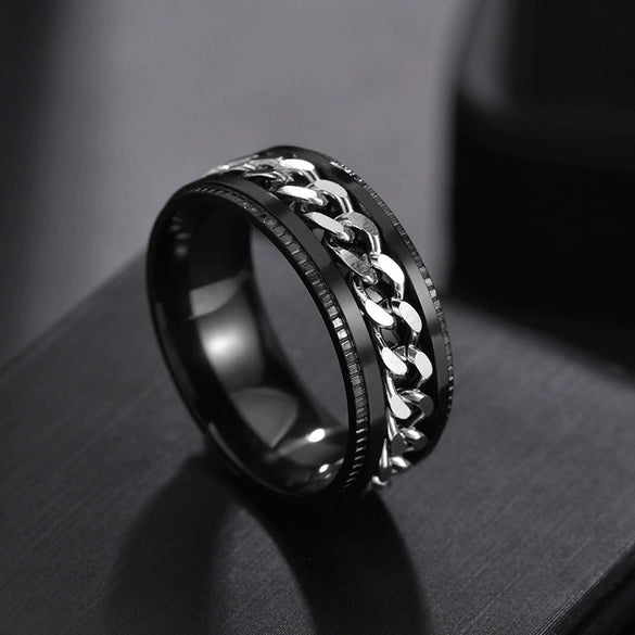 Wholesale Men's Stainless Steel Geometric Rotatable Embossed Ring With Electroplating