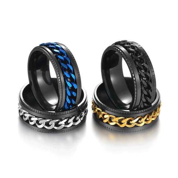 Wholesale Men's Stainless Steel Geometric Rotatable Embossed Ring With Electroplating