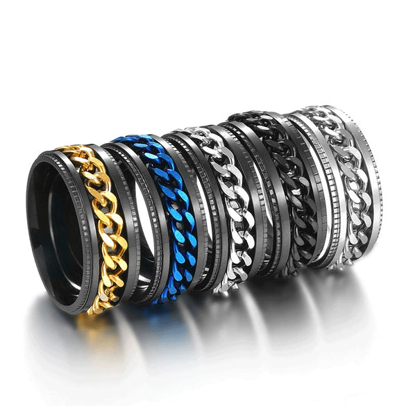 Wholesale Men's Stainless Steel Geometric Rotatable Embossed Ring With Electroplating