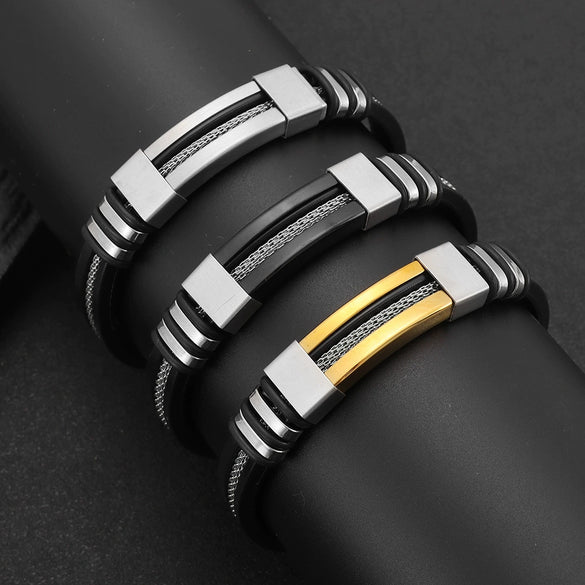 Wholesale Men's Titanium Steel Geometric Bracelet With Electroplating