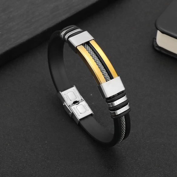 Wholesale Men's Titanium Steel Geometric Bracelet With Electroplating