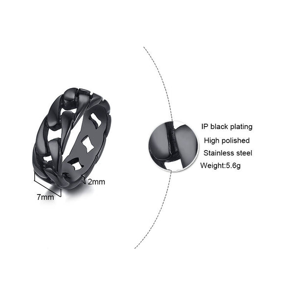 Wholesale Men's Titanium Steel Geometric Chain Ring Jewelry With Electroplating