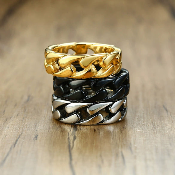 Wholesale Men's Titanium Steel Geometric Chain Ring Jewelry With Electroplating