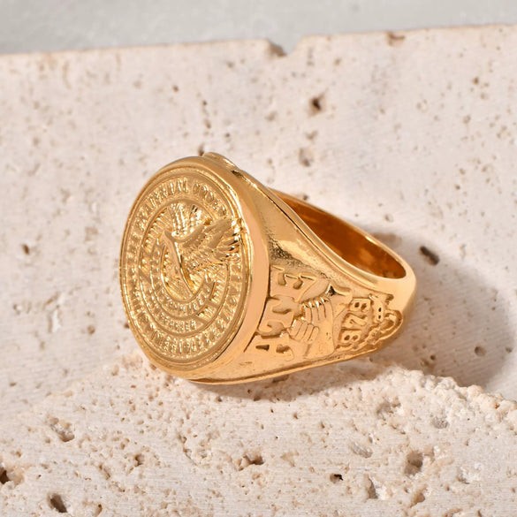 Wholesale Men's Titanium Steel Goldplated Vintage Animal Zodiac Eagle Ring