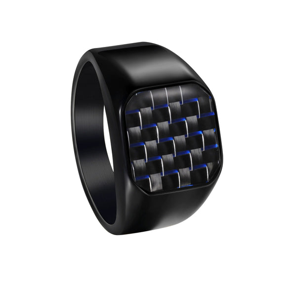 Wholesale Men's Titanium Steel Ring With Geometric Pattern And Carbon Fiber Inlay And Electroplating Processing