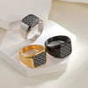 Wholesale Men's Titanium Steel Ring With Geometric Pattern And Carbon Fiber Inlay And Electroplating Processing