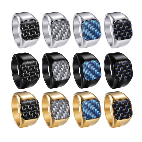 Wholesale Men's Titanium Steel Ring With Geometric Pattern And Carbon Fiber Inlay And Electroplating Processing