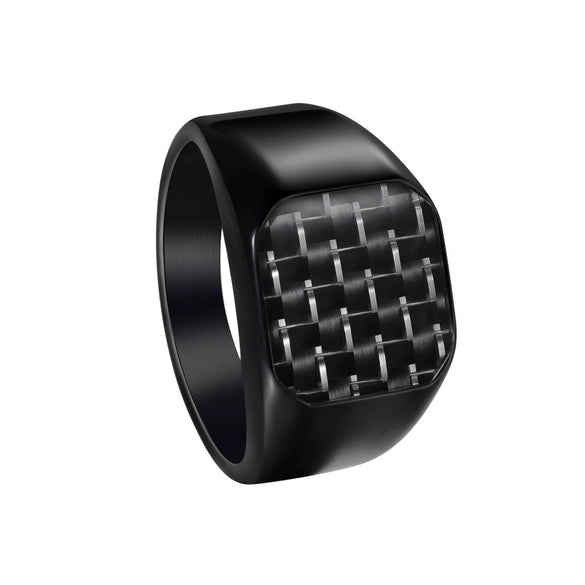 Wholesale Men's Titanium Steel Ring With Geometric Pattern And Carbon Fiber Inlay And Electroplating Processing
