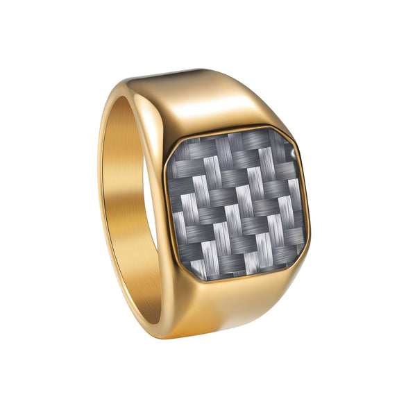 Wholesale Men's Titanium Steel Ring With Geometric Pattern And Carbon Fiber Inlay And Electroplating Processing