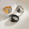 Wholesale Men's Titanium Steel Ring With Geometric Pattern And Carbon Fiber Inlay And Electroplating Processing