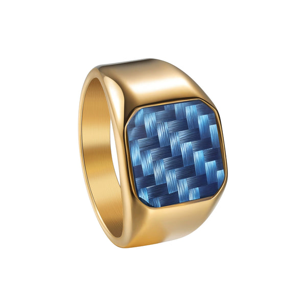 Wholesale Men's Titanium Steel Ring With Geometric Pattern And Carbon Fiber Inlay And Electroplating Processing