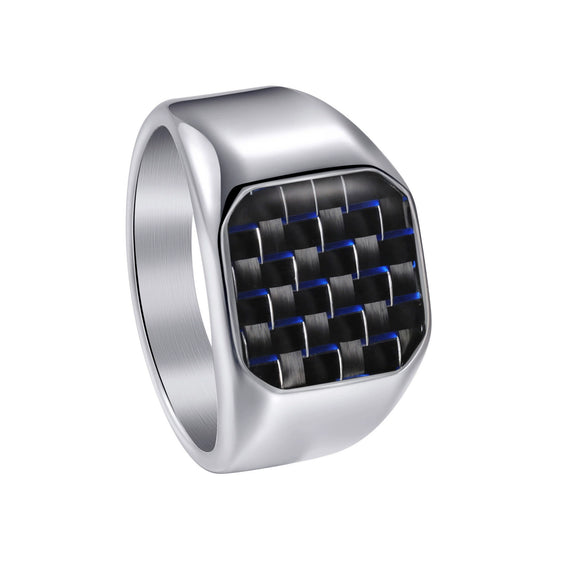 Wholesale Men's Titanium Steel Ring With Geometric Pattern And Carbon Fiber Inlay And Electroplating Processing