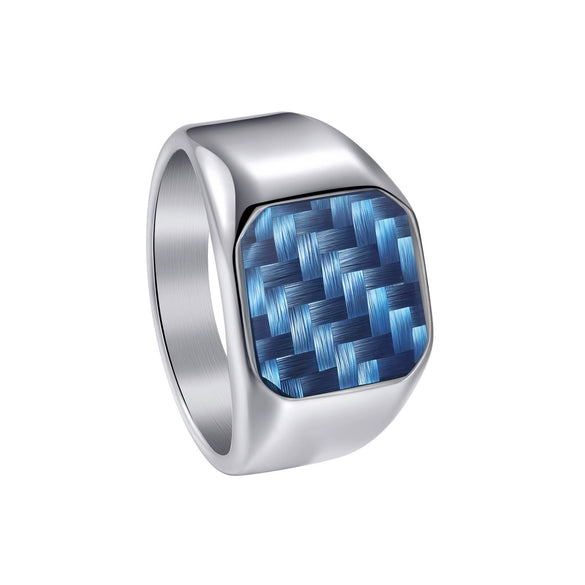 Wholesale Men's Titanium Steel Ring With Geometric Pattern And Carbon Fiber Inlay And Electroplating Processing