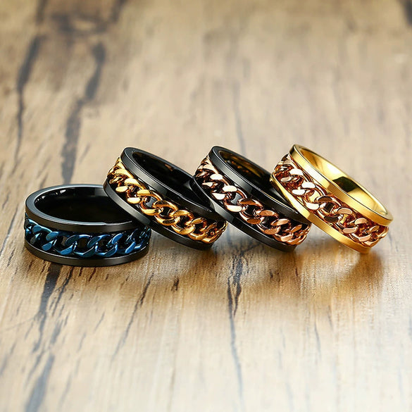Wholesale Men's Titanium Steel Rotating Decompression Index Finger Ring Geometric Minimalist Electroplated Jewelry