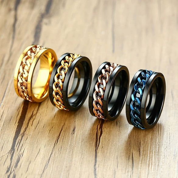 Wholesale Men's Titanium Steel Rotating Decompression Index Finger Ring Geometric Minimalist Electroplated Jewelry