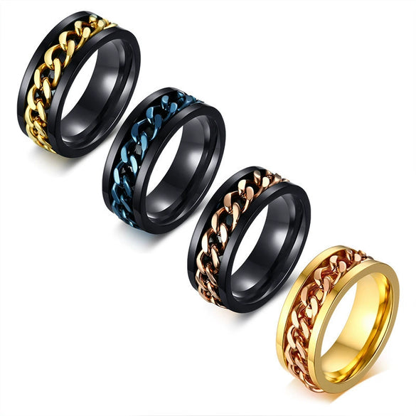 Wholesale Men's Titanium Steel Rotating Decompression Index Finger Ring Geometric Minimalist Electroplated Jewelry